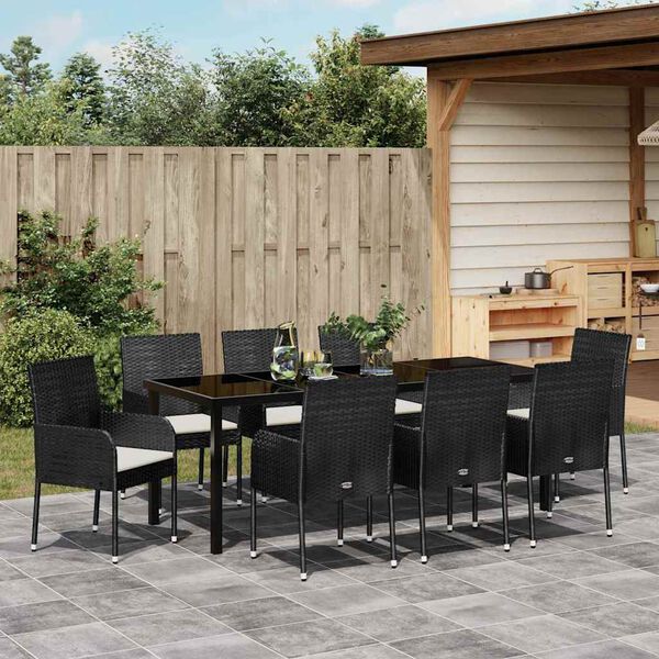 vidaXL Garten Essgruppe mit Kissen 9 pcs Schwarz Poly-Rattan