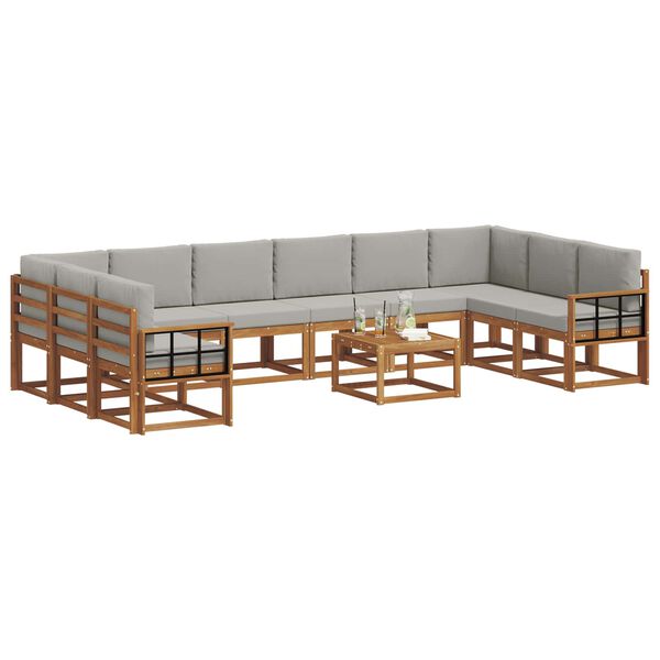 vidaXL Outdoor-Sofagarnitur mit Kissen 11 pcs Nat&uuml;rlich und Hellgrau