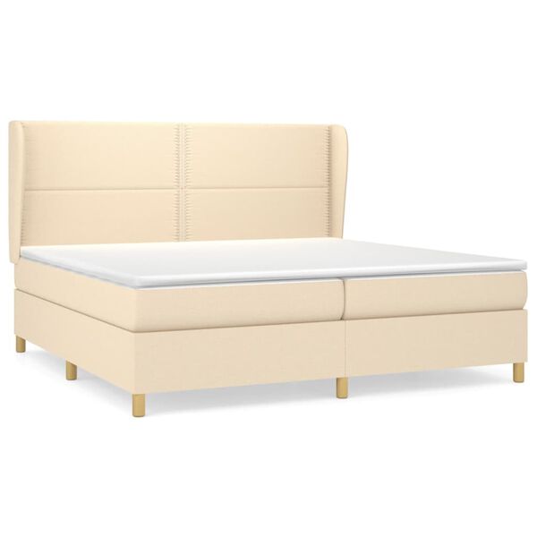 vidaXL Boxspringbett mit Matratze Creme 200x200 cm Stoff