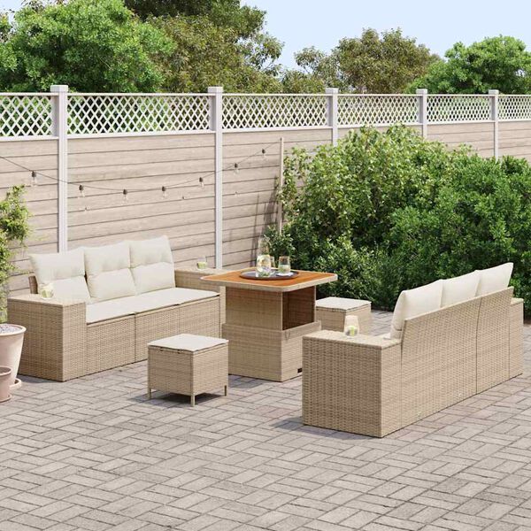 vidaXL Gartensofa-set mit Kissen 9 pcs Beige Poly Rattan