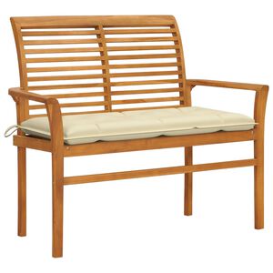 vidaXL Gartenbank mit Cremewei&szlig;er Auflage 112 cm Massivholz Teak