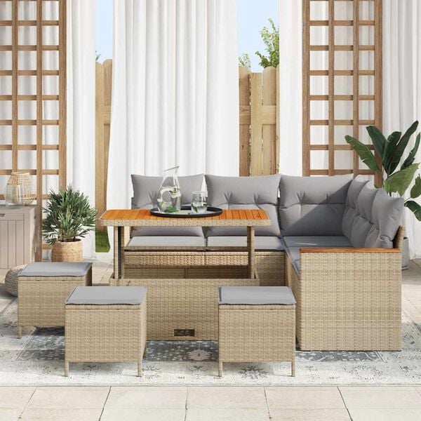 vidaXL Gartensofa-set 9 pcs Beige Poly-Rattan