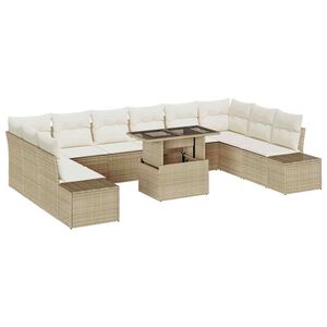 vidaXL Garten-Sofa-Set mit Kissen mit Speicher 11 pcs Beige und Creme
