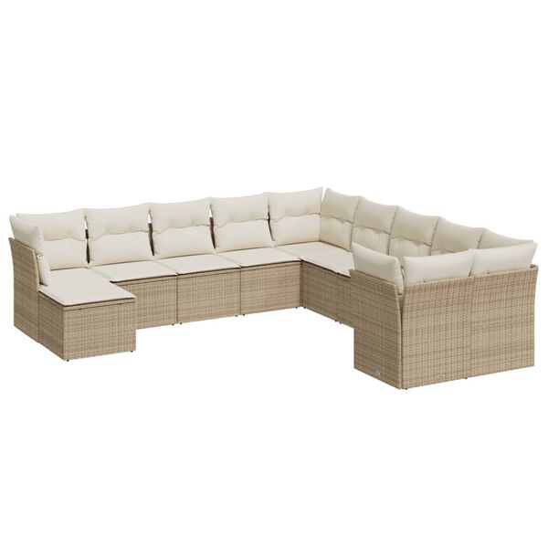 vidaXL 11-tlg. Garten-Sofagarnitur mit Kissen Beige Poly Rattan