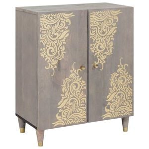 vidaXL Sideboard Grau und Gold 60 x 33 x 75 cm Massivholz Mango