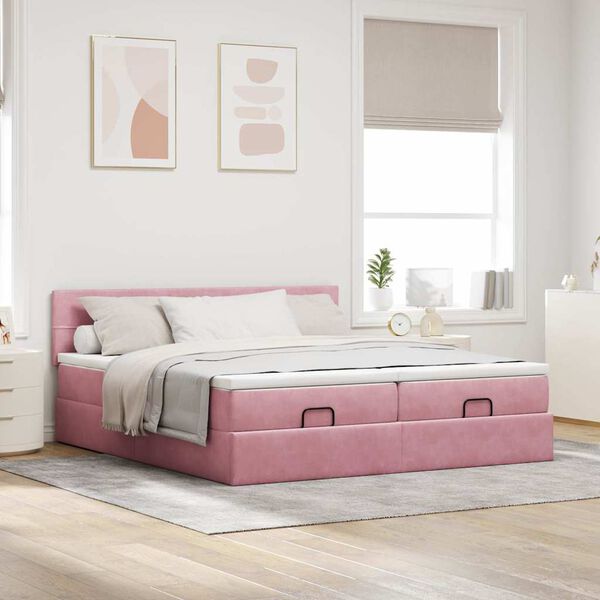 vidaXL Ottoman-Bett mit Matratzen Rosa 160x200 cm Samt