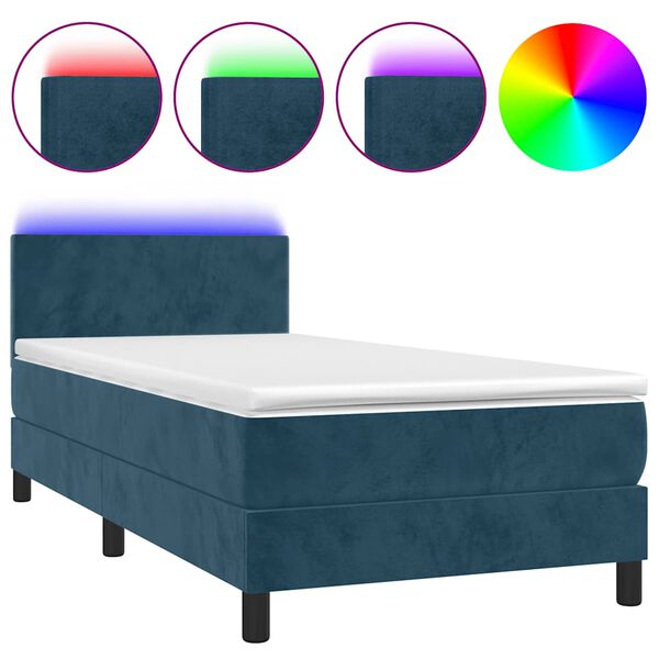 vidaXL Boxspringbett mit Matratze & LED Dunkelblau 90x200 cm Samt