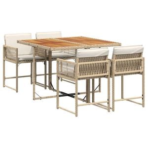 vidaXL 5-tlg. Garten-Essgruppe mit Kissen Beige Poly Rattan