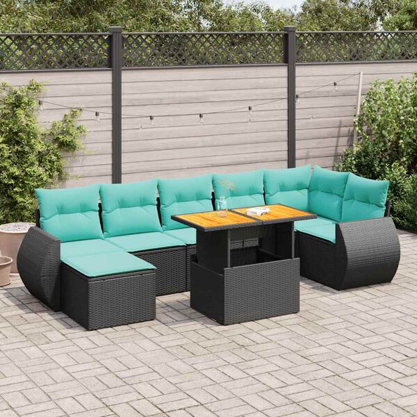 vidaXL 8-tlg. Garten-Sofagarnitur mit Kissen Schwarz Poly Rattan