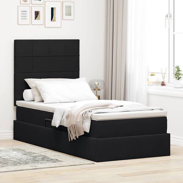 vidaXL Bett mit Stauraum und LED mit Matratze Schwarz 90 x 200 cm Samt