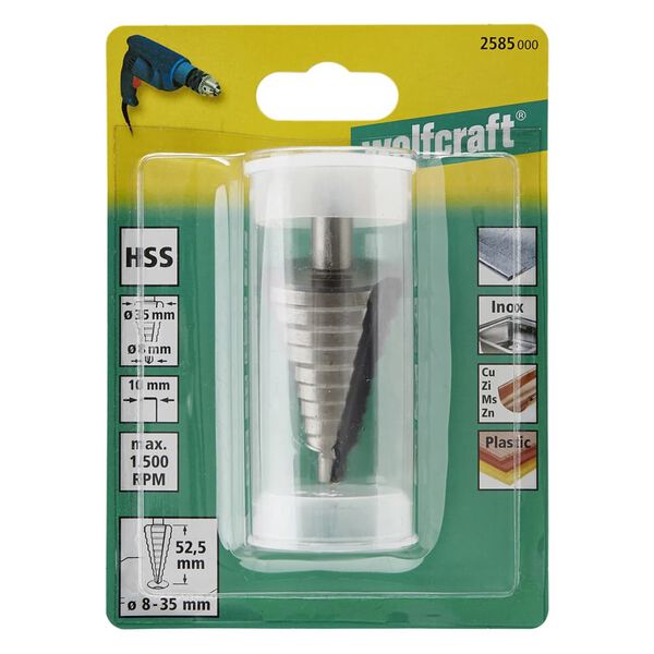 Wolfcraft Stufenbohrer 10 mm 8-35 mm HSS Grau 2585000