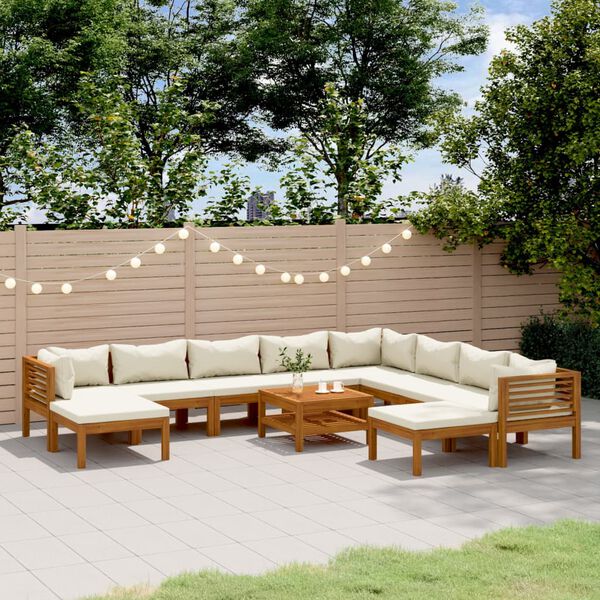 vidaXL 11-tlg. Garten-Lounge-Set mit Creme Kissen Massivholz Akazie