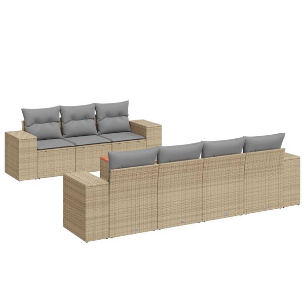 vidaXL 8-tlg. Garten-Sofagarnitur mit Kissen Beige Poly Rattan