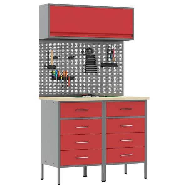 vidaXL Arbeitsschrankset mit Schubladen mit Regal 5 pcs Rot