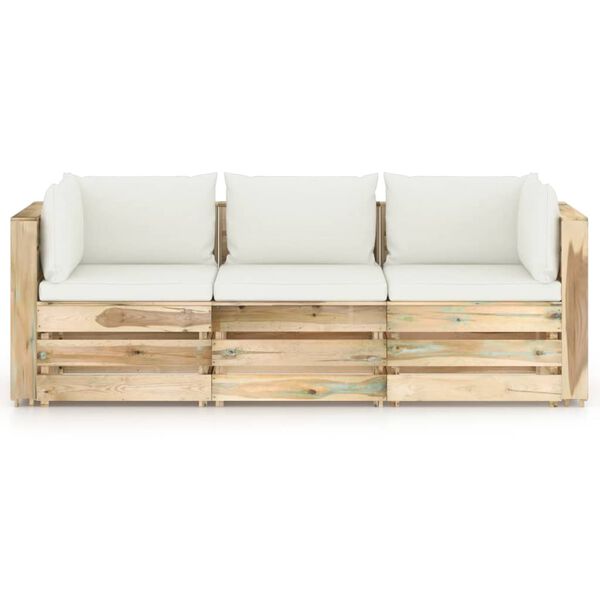 vidaXL 3-Sitzer Outdoor-Sofa mit Kissen Gr&uuml;n Impr&auml;gniertes Holz