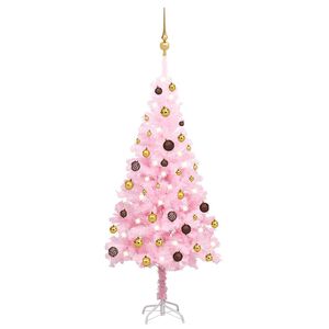 vidaXL K&uuml;nstlicher Weihnachtsbaum mit Beleuchtung & Kugeln Rosa 180cm