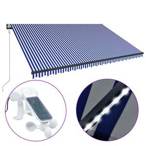 vidaXL Markise mit Windsensor & LED 500x300cm Blau und Wei&szlig;