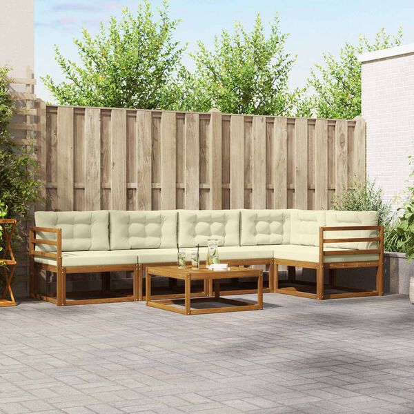 vidaXL Outdoor-Sofagarnitur mit Kissen 6 pcs Natur und Creme