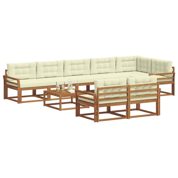 vidaXL Outdoor-Sofagarnitur mit Kissen 9 pcs Natur und Creme