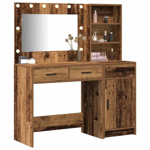 vidaXL Schminktisch mit Spiegelbeleuchtung 2 pcs Braun Holzwerkstoff