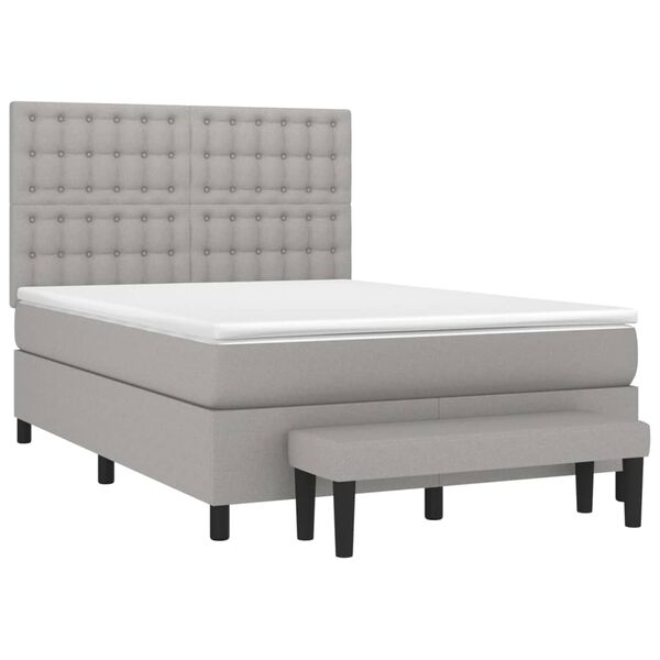 vidaXL Boxspringbett mit Matratze Hellgrau 140x200 cm Stoff