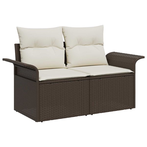 vidaXL Garten-Sofa-Set mit Kissen mit Speicher 5 pcs Braun Poly Rattan