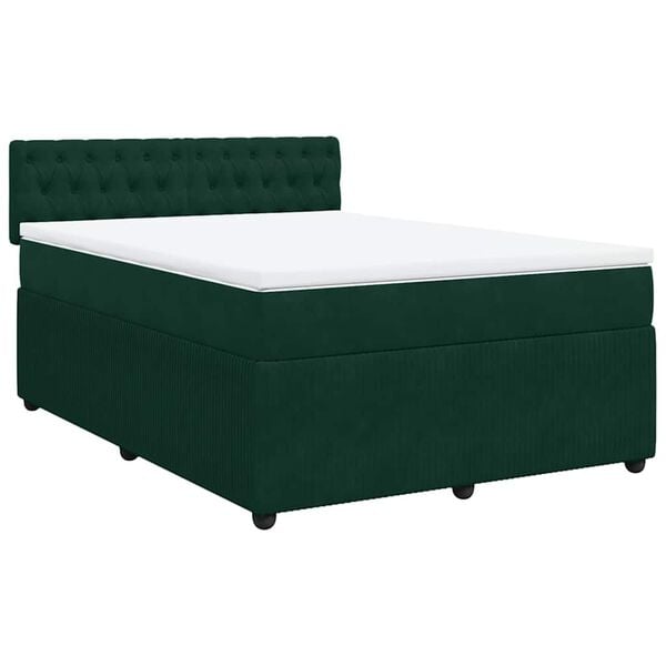 vidaXL Boxspringbett mit Matratze Dunkelgr&uuml;n 140x190 cm Samt