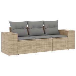 vidaXL 3-tlg. Garten-Sofagarnitur mit Kissen Beige Poly Rattan