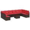 vidaXL Gartensofa-set 11 stk. Braun und Rot Poly-Rattan