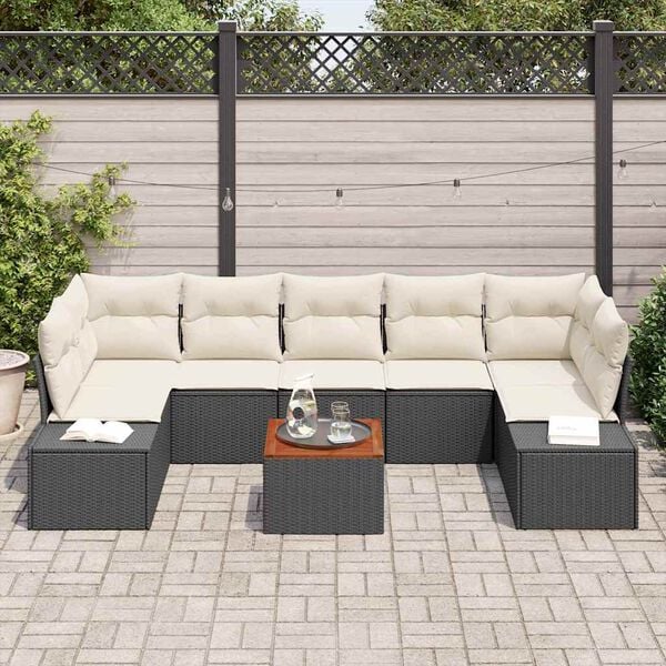 vidaXL Gartensofa-set mit Kissen 8 pcs Schwarz Poly-Rattan