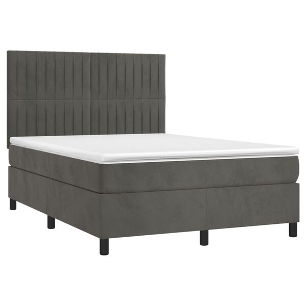 vidaXL Boxspringbett mit Matratze & LED Dunkelgrau 140x190 cm Samt