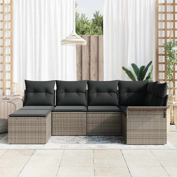 vidaXL Gartensofa-set mit Kissen 6 pcs Grau Poly-Rattan