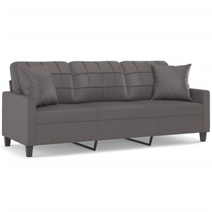 vidaXL 3-Sitzer-Sofa mit Zierkissen Grau 180 cm Kunstleder