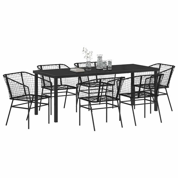 vidaXL Garten Essgruppe 7 pcs Schwarz Poly-Rattan