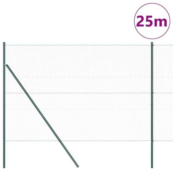 vidaXL Zaunpfosten Gr&uuml;n 25 x 1,5 m (36 mm Maschen) Stahl