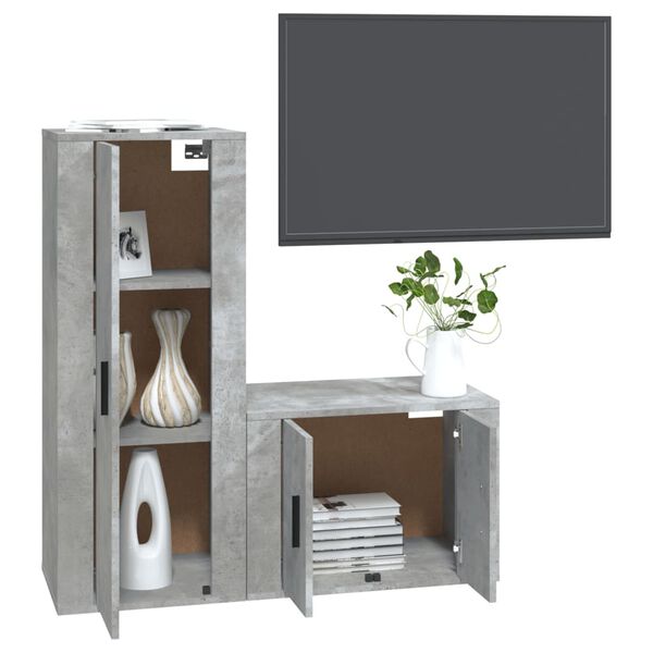 vidaXL 2-tlg. TV-Schrank-Set Betongrau Holzwerkstoff