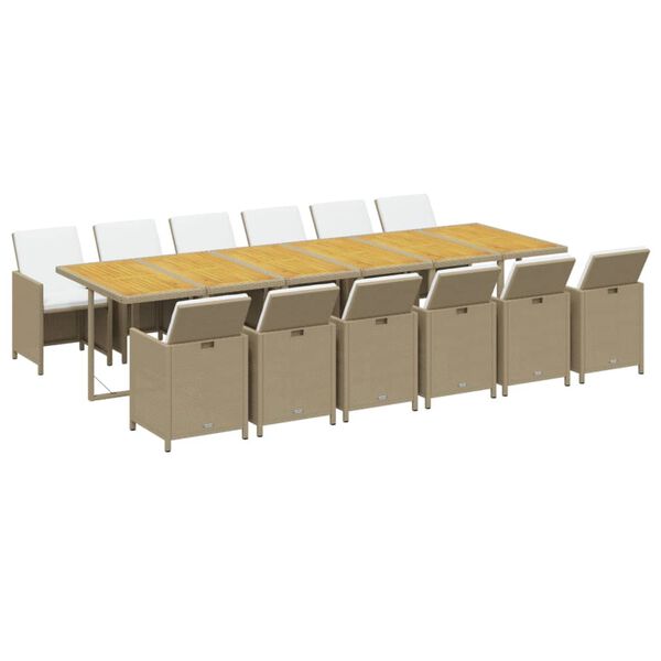 vidaXL 13-tlg. Garten-Essgruppe mit Kissen Poly Rattan Beige