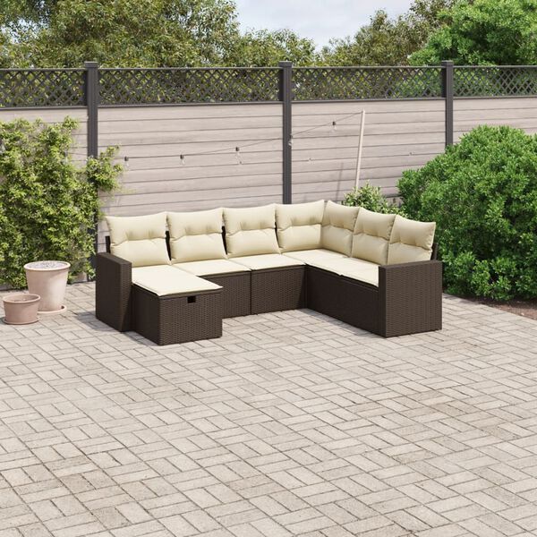 vidaXL 7-tlg. Garten-Sofagarnitur mit Kissen Braun Poly Rattan