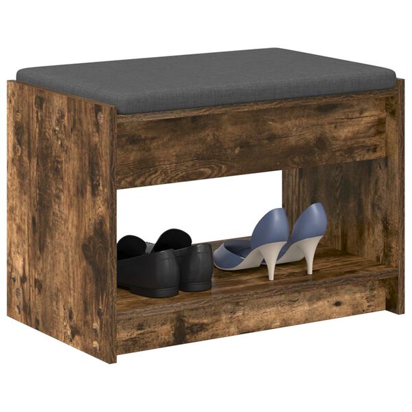 vidaXL Flurbank mit Kissen mit Regal Ger&auml;ucherte Eiche 63 x 38 x 45 cm