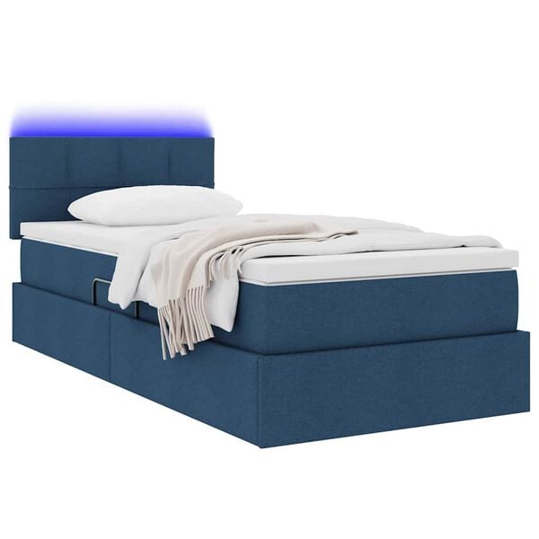 vidaXL Bett mit Stauraum und LED mit Matratze Blau 90 x 200 cm Stoff