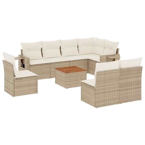 vidaXL 9-tlg. Garten-Sofagarnitur mit Kissen Beige Poly Rattan