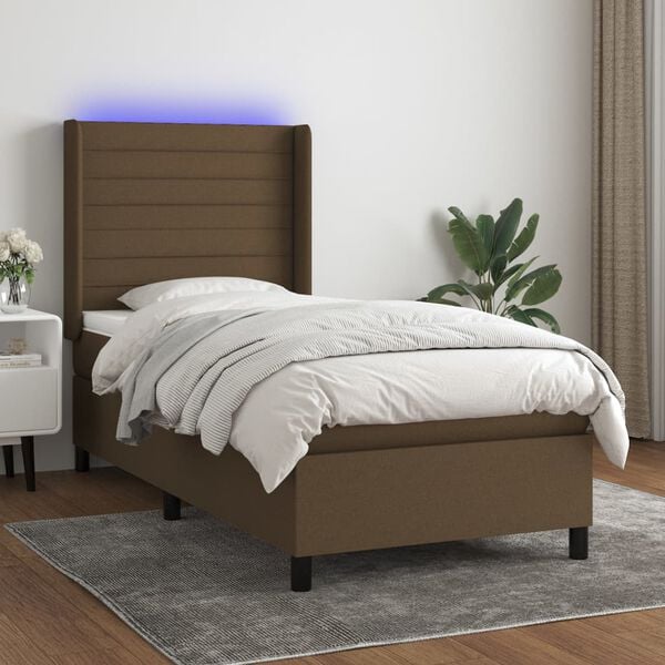 vidaXL Boxspringbett mit Matratze & LED Dunkelbraun 80x200 cm Stoff