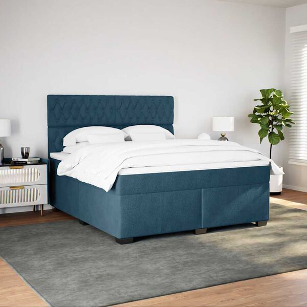 vidaXL Boxspringbett mit Matratze Blau 180x200 cm Samt