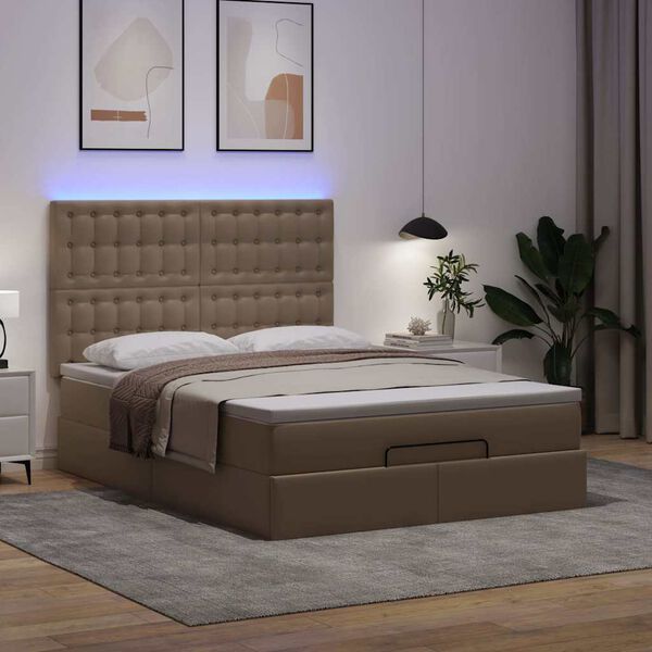 vidaXL Ottoman-Bett mit Matratze & LEDs 140x190cm Kunstleder