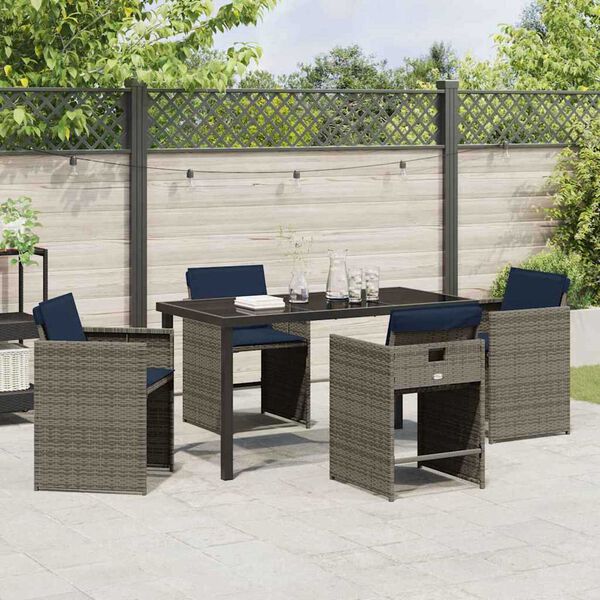 vidaXL Garten Essgruppe mit Kissen 5 pcs Grau Poly-Rattan