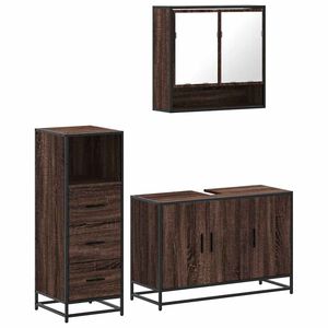 vidaXL 3-tlg. Badm&ouml;bel-Set Braun Eichen-Optik Holzwerkstoff