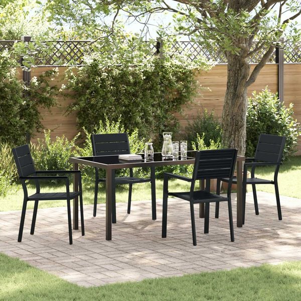 vidaXL Garten Essgruppe 5 pcs Schwarz Pulverbeschichteter Stahl