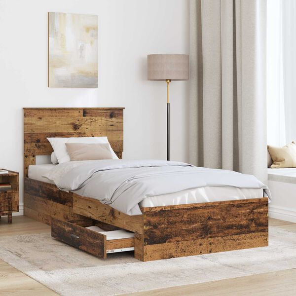 vidaXL Bettrahmen mit Kopfteil Altholz 90 x 190 cm Holzwerkstoff