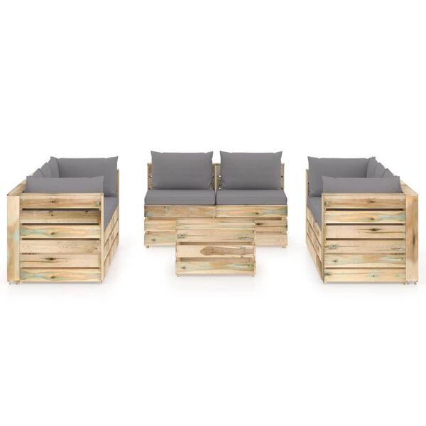 vidaXL 9-tlg. Garten-Lounge-Set mit Kissen Gr&uuml;n Impr&auml;gniertes Holz