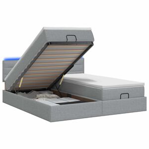 vidaXL Ottoman-Bett mit Matratze und LED Hellgrau 200 x 200 cm Stoff